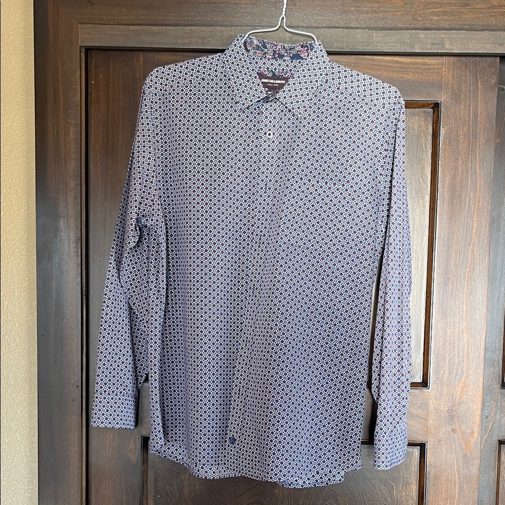 Johnston & Murphy Men's Geometric Pattern Shirt - Blue and Red